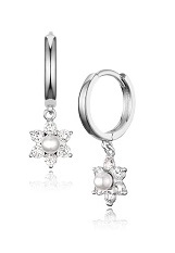 delightful silver pearl flower baby huggie earrings